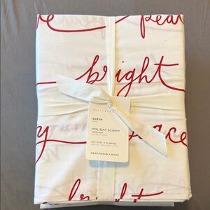 Pottery Barn Holiday Script Sheet Set - Red on White
